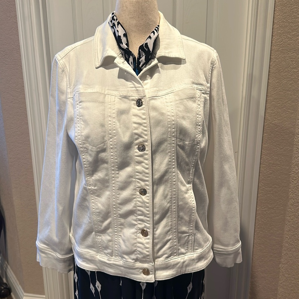 Chicos White Cotton Jacket Size 2 (L)
